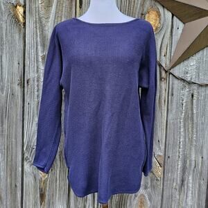Side Zip Sweater Michael Kors MMK Blue Size Medium Hi Low Round Hem Knit Top M